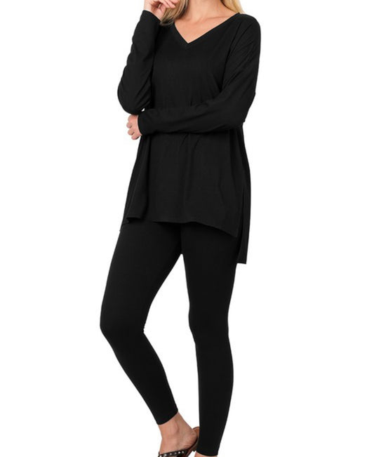 Elle Chill Set Long V-Neck (Black)