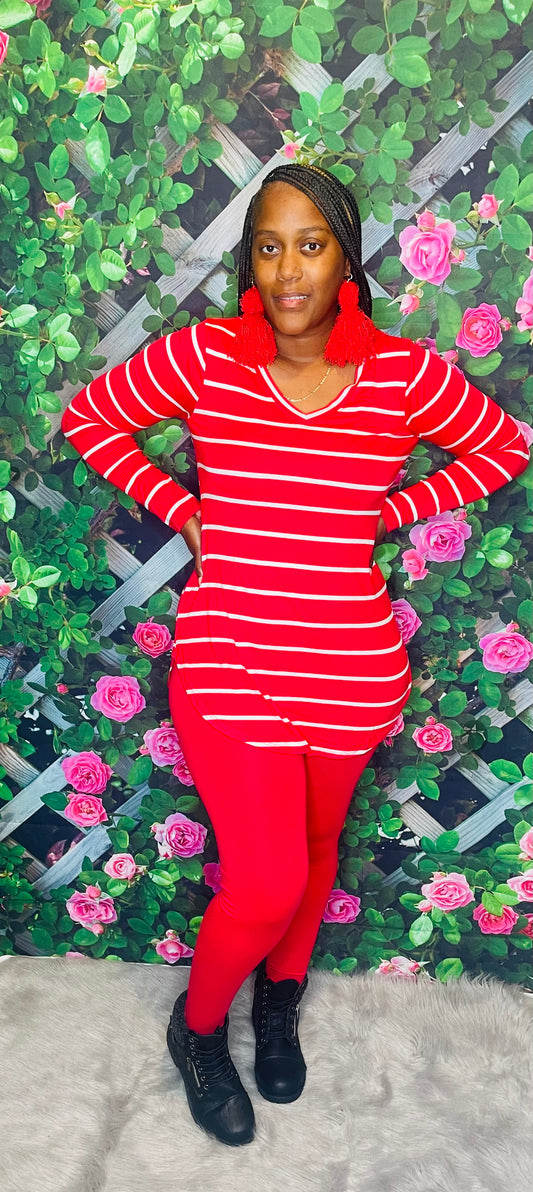 Staci Stripe Long Sleeve Set (Red)