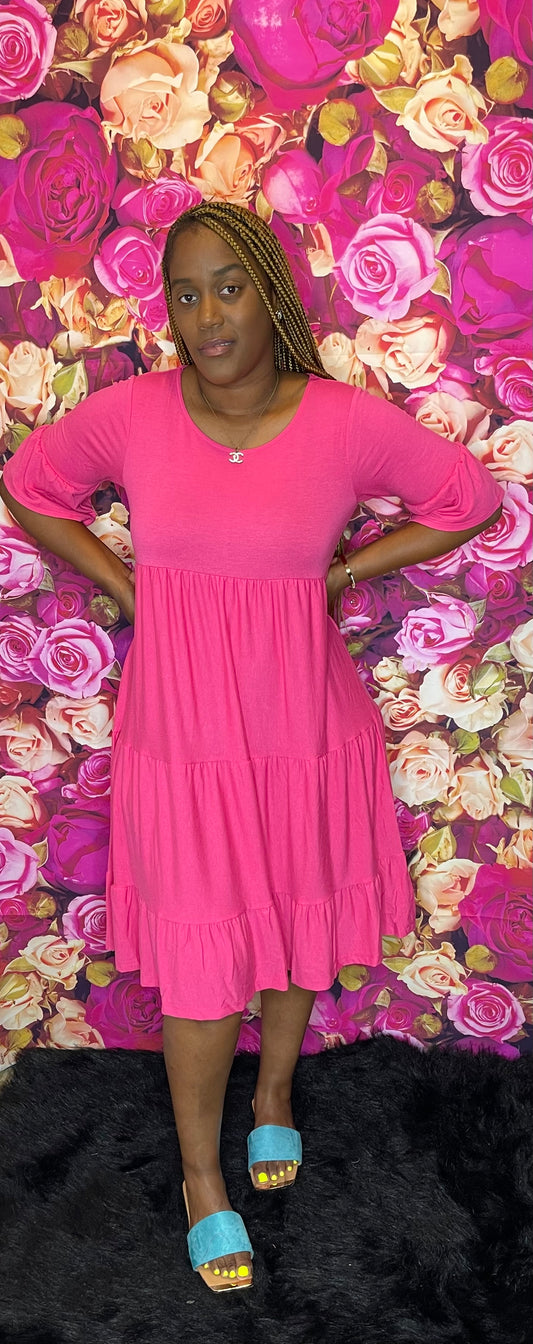 Kelsey Tiered Dress Fuchsia