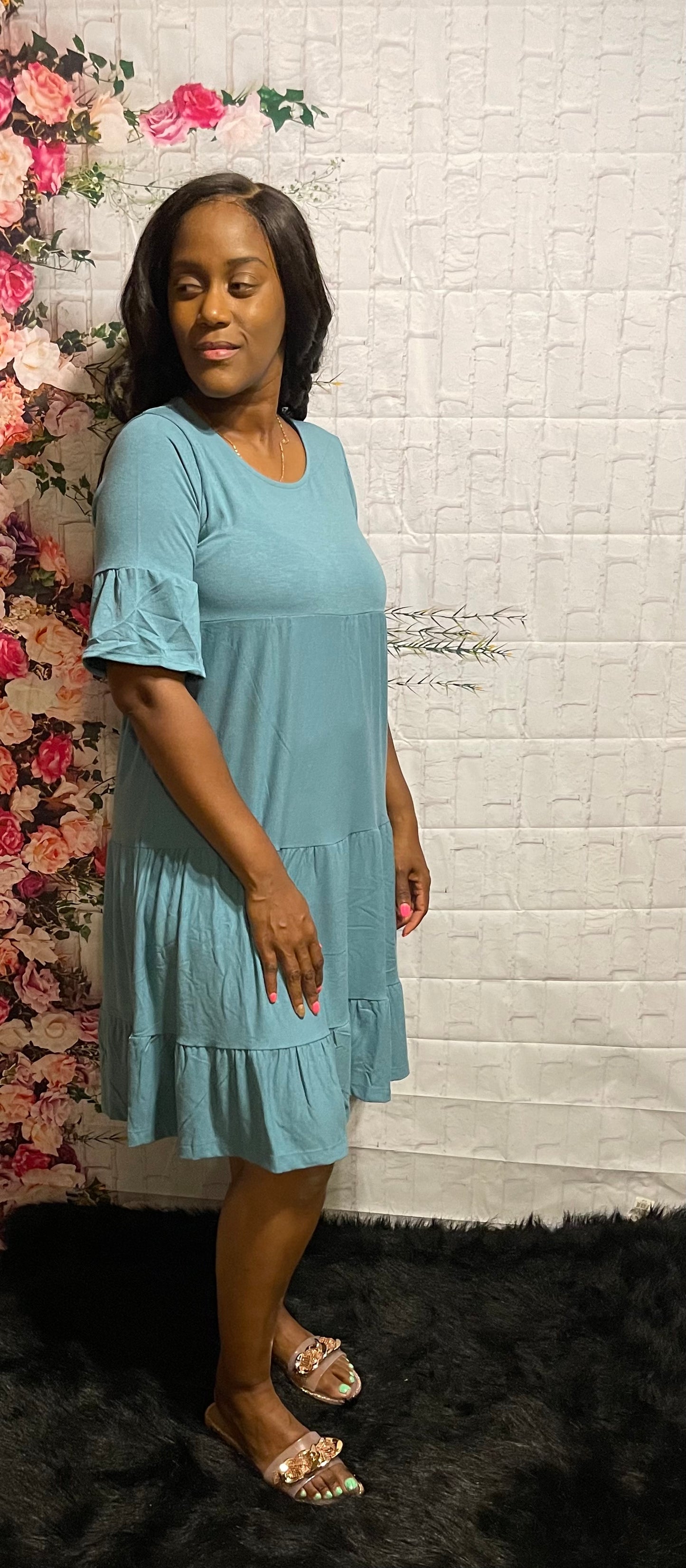 Tiered Babydoll Dress “Teal Blue”