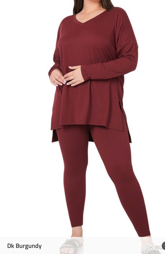 Chill Long Sleeve Set Burgundy Plus