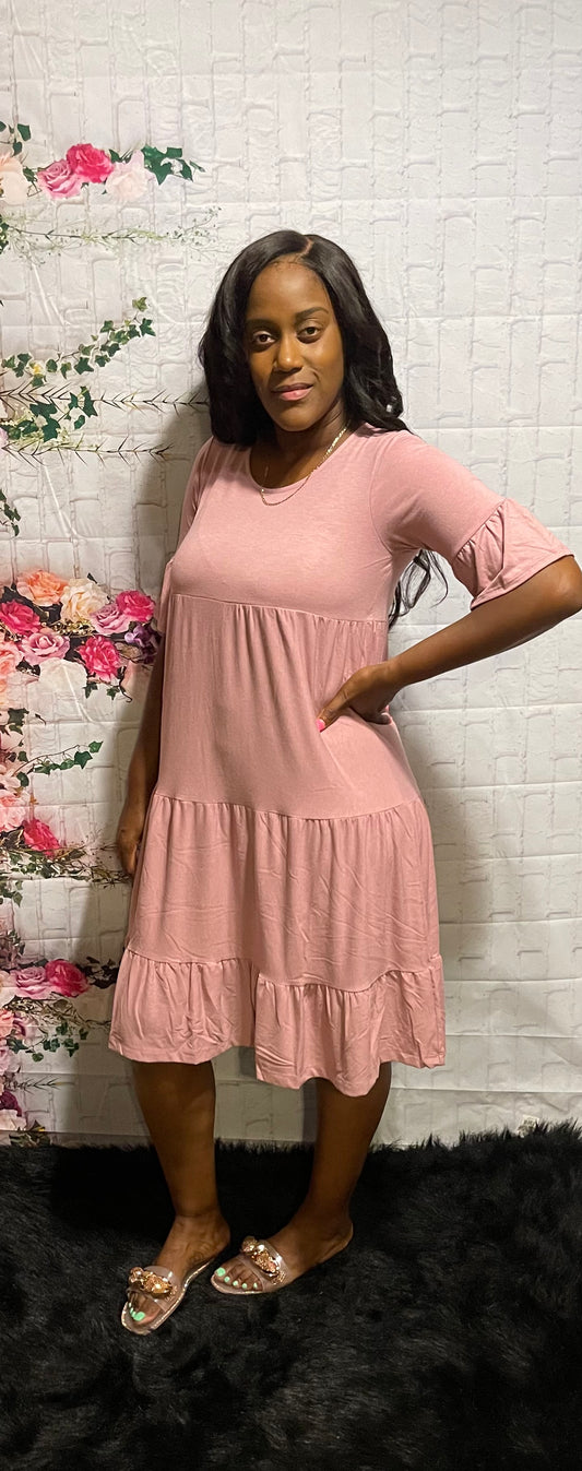 Tiered Babydoll Dress “LT Rose”