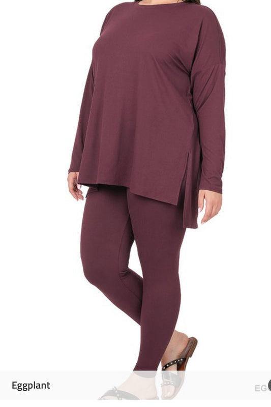 Chill Long Sleeve  Set Eggplant Plus