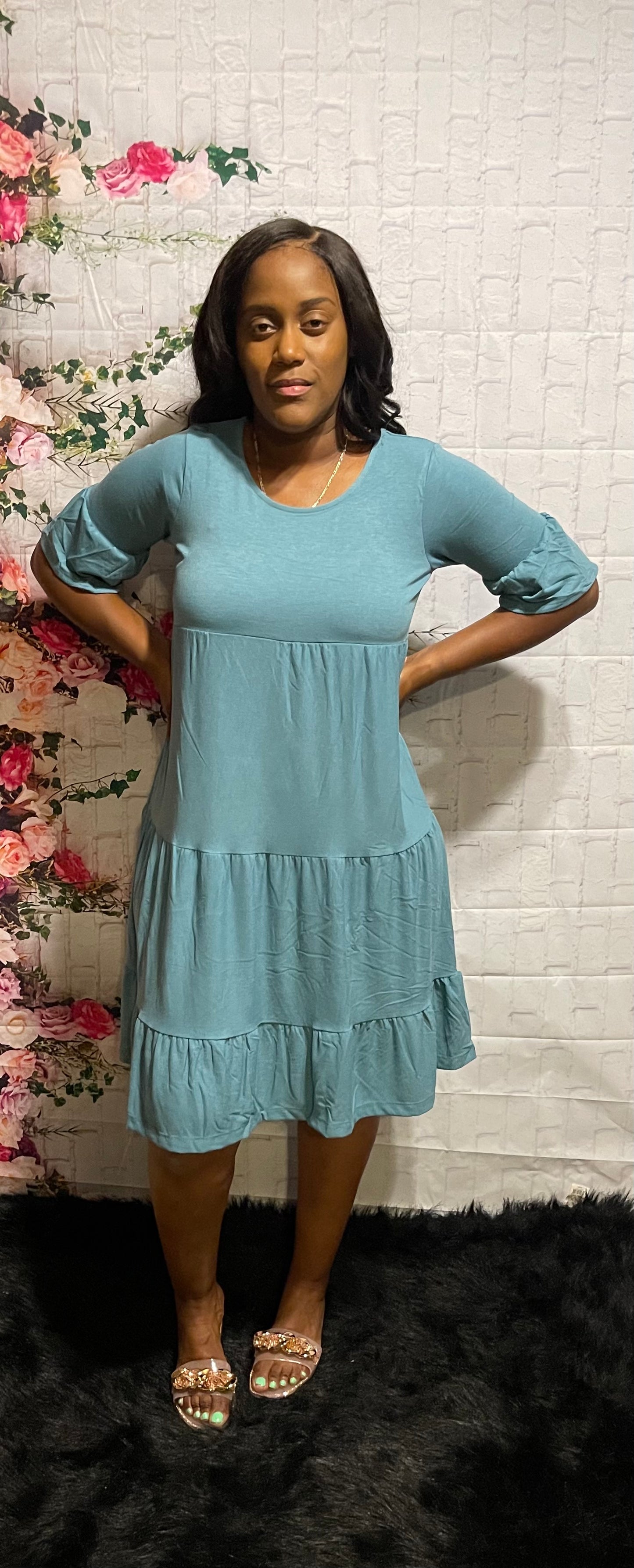 Tiered Babydoll Dress “Teal Blue”